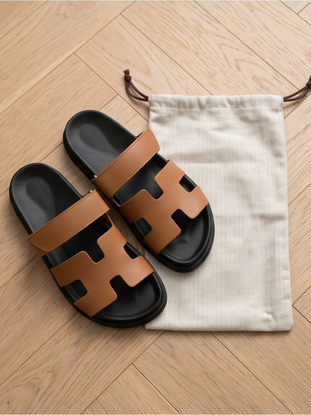 Authentic Hermes Chypre Tan Leather Slide Sandals - Picture 3 of 10